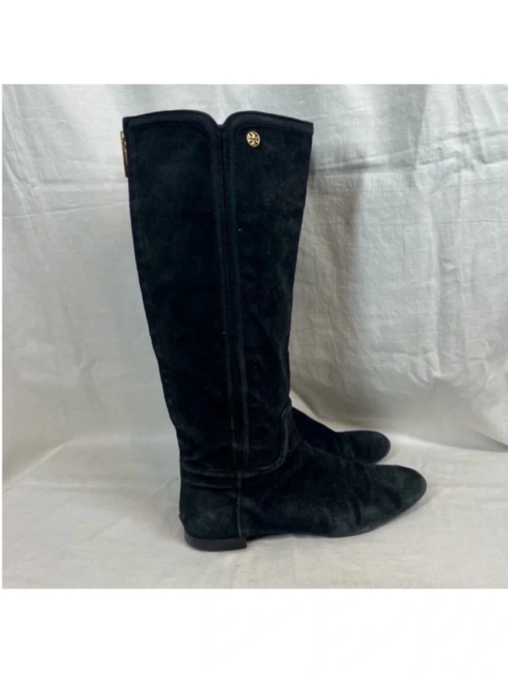 Tory Burch suede leather knee high riding boots black classic chic